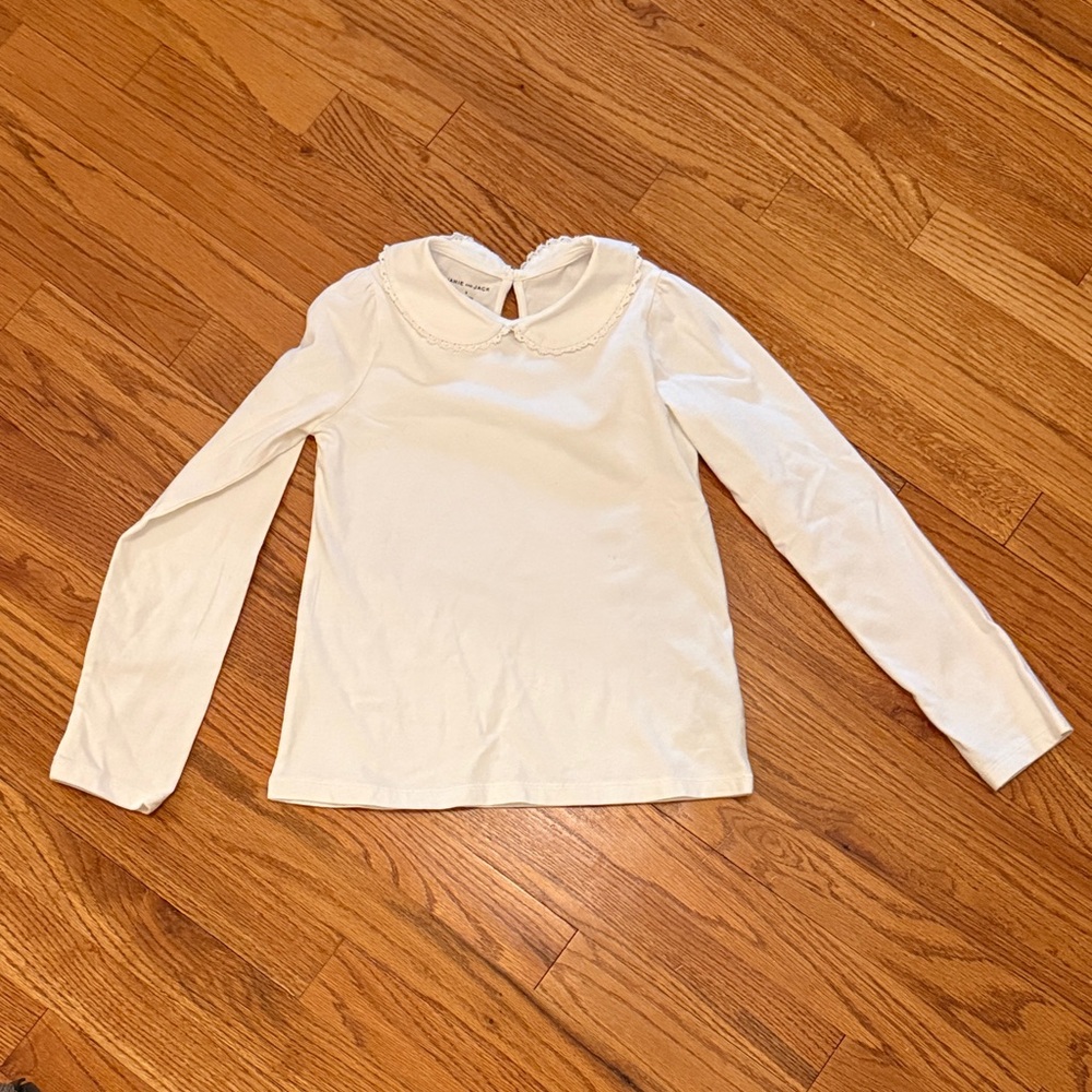 Janie and Jack Long-Sleeve White Top with Scallop Peter Pan Collar